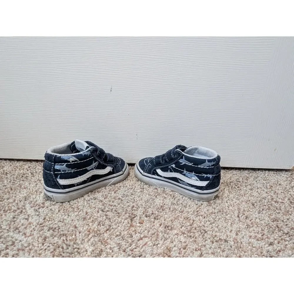 Vans Sk8-Hi Shark Navy Blue Canvas Toddler Size 5.5 High Top Sneakers Hook Loop